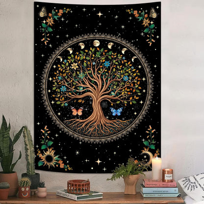 Lunerfex Tree of Life Tapestry Moon Phase Wall Tapestry, Green Tapestries for Bedroom Ceiling Tapestries Wall Hanging for Bedroom Living Room Decor Tree-4 44"x60"