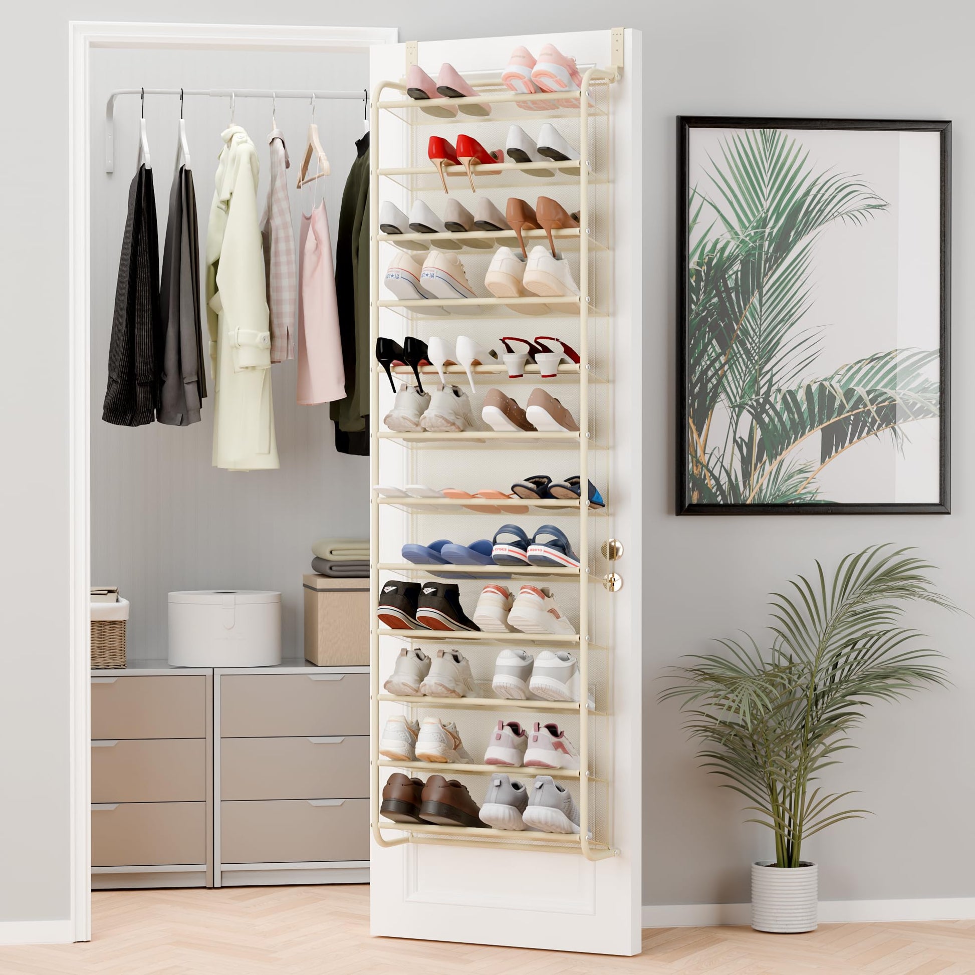 Whitmor 36 Pair Over The Door Shoe Organizer, 12 Tier Hanging Shoe Organizer, Heavy Duty Metal &