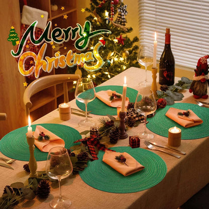 AHHFSMEI Round Braided Placemats Set of 6 Round Table Mats for Dining Tables Natural Woven Heat Resistant Place mats 15 Inch (Christmas Green, 6)