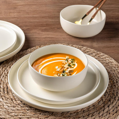 AmorArc Stoneware Dinnerware Sets, Wavy Rim Ceramic Plates and Bowls Sets, Highly Chip and Crack Resistant | Dishwasher & Microwave & Oven Safe Dishes set, Service for 8 (24pc)