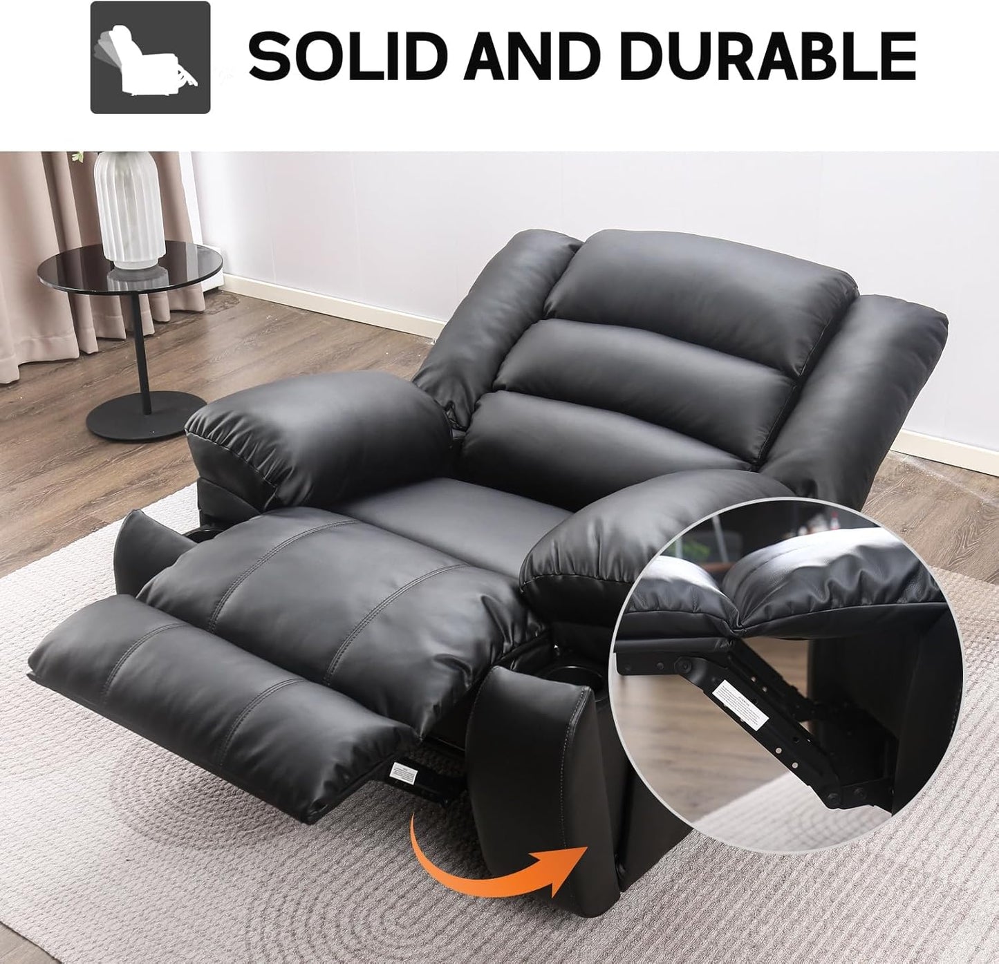 EBELLO Manual Faux Leather Recliner Sofa Set, Recliner Chair, Loveseat Reclining Sofa and 3 Seat Sofa, Couch Set for Living Room, Bedroom, Meeting Room, Black