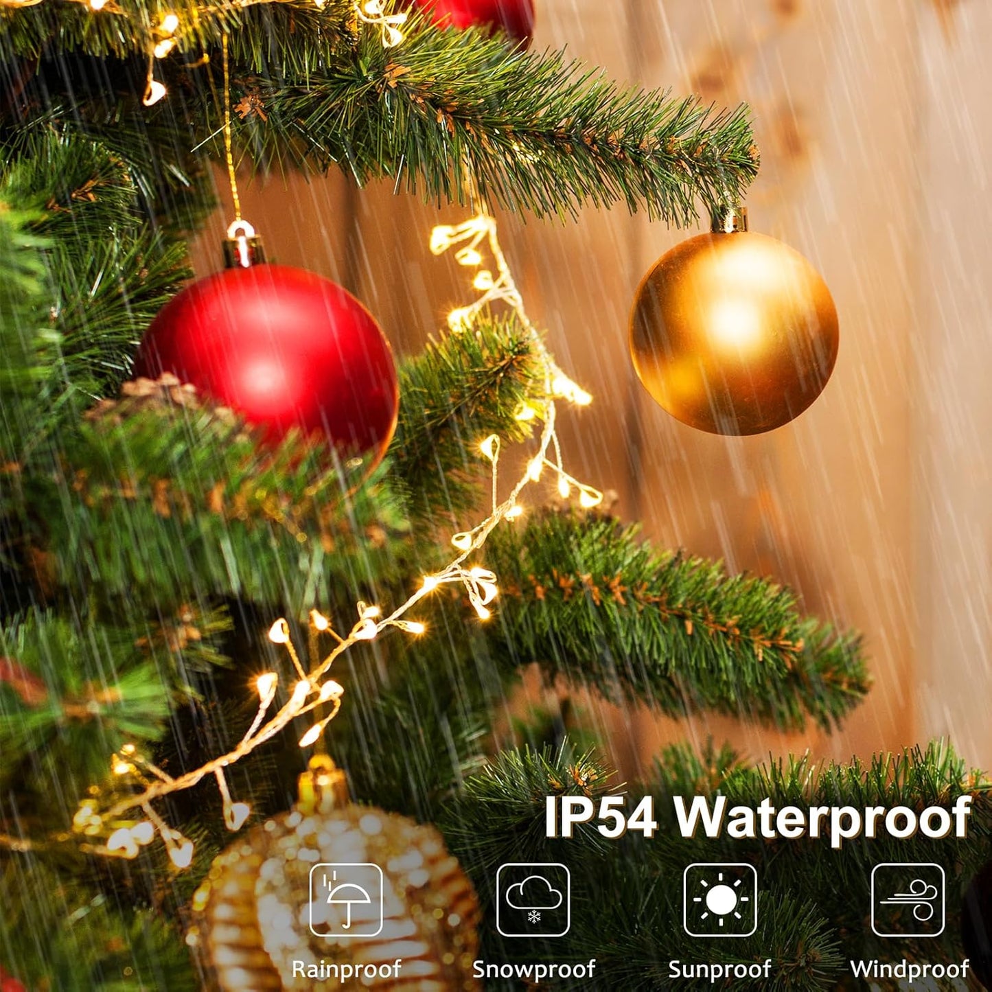 2 Pack Cluster Fairy Lights Battery Operated, Total 20Ft 400 LED Christmas String Lights with Timer 8 Modes Silver Wire Firecracker Fairy Lights for Garlands Tree Wedding Decoration (Warm White)