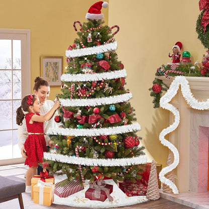 Macaron 25ft Metallic Twist Tinsel Garland - Wall Hanging Backdrop for Christmas Eve, New Year & Valentine's Day Parties (White, 4in x 25ft)