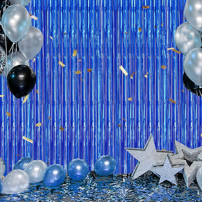 3 Pack Foil Fringe Backdrop - Laser Royal Blue Shiny Tinsel Curtains for Party Decoration/Photo Booth Props - 3.3x8.2 FT Metallic Foil Backdrop for Birthday, Wedding, Graduation, Christmas