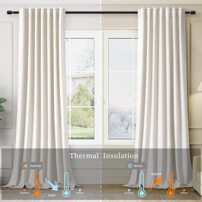 Cream Linen Blackout Curtains for Bedroom 80 Inch Length 2 Panels Set Room Darkening Curtains Natural Beige Black Out Curtain Neutral Thermal Insulated Living Room Nursery Drapes Back Tab 52x80