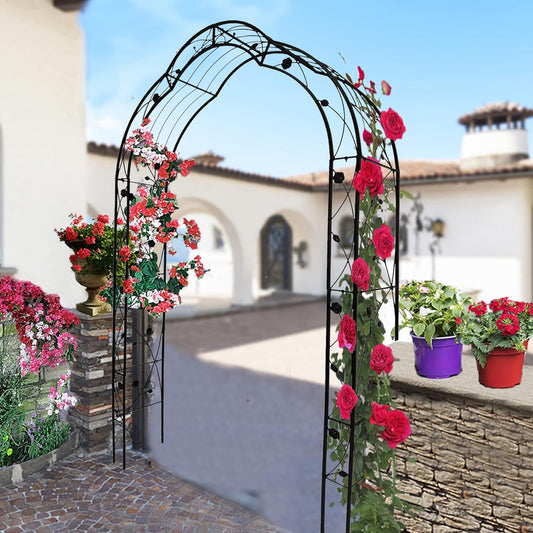 Metal Garden Arch 98.4" H Garden Arbor Trellis for Outdoor Climbing Plants Support Rose Lawn Tall Large Scale Event Arch(L, Black)