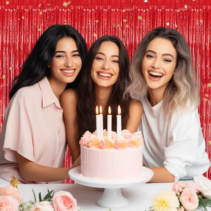 3 Pack Foil Fringe Backdrop - Red Shiny Tinsel Curtains for Party Decoration/Photo Booth Props - 3.3x8.2 FT Metallic Foil Backdrop for Birthday, Wedding, Graduation, Christmas.