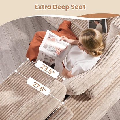 HOOOWOOO Cloud Sectional Couches for Living Room,Modular Sectional Sofa No Assembly,141X70 Inch Plush Corduroy Large L Shaped Floor Couch Set with Deep Seat Chaise(Beige)