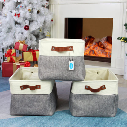 Casaphoria 3Pcs Collapsible Cube Fabric Storage Baskets with Handles,Foldable Canvas Storage