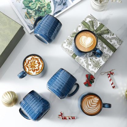 Hasense Espresso Cups 8 oz, Small Coffee Cups Set of 6, Ceramic Mugs with Handle for Coffee, Tea, Cappuccino and Mocha, Dishwasher & Microwave Safe, Blue