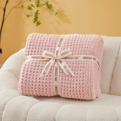 Snuggle Sac Pink Waffle Throw Blanket for Couch Bed Sofa 60x80 inches, Reversible Pink Blanket Microfiber Fluffy Fuzzy Cozy Knit Twin Blanket for Women Mothers Birthday Gifts