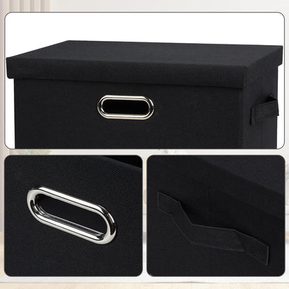 Medium 15" 21 Quart Collapsible Stackable Storage Bins with Lids, 1 Pack Black Foldable Fabric Closet Storage Boxes with Lids, 4 Handles Heavy-duty Linen Cube Baskets for Bedroom