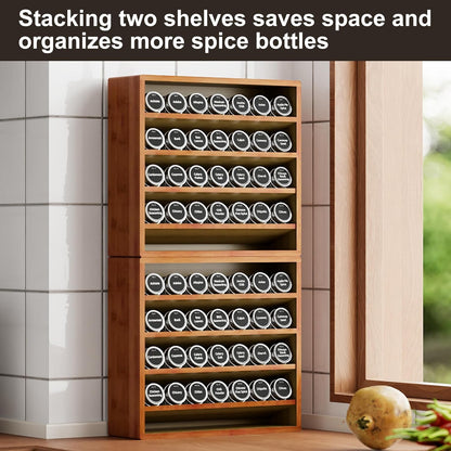 Orimade 4 Tier Spice Rack Organizer for Cabinet, Freestanding Bamboo Seasoning Rack for Countertop, Cupboard, Pantry, Kitchen, 13.18 x 4.13 x 12.2 inches(Spice Jars Not Included), Bronze