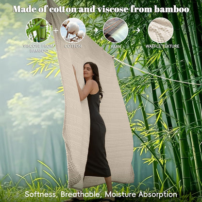 PHF Cooling Waffle Blanket King Size, Lightweight 60% Rayon Derived from Bamboo & 40% Cotton Breathable Blanket for Hot Sleepers, Soft and Luxury for Bed Couch and Sofa, 104"x90", Linen