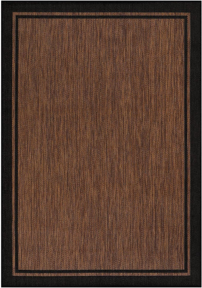 CAMILSON Indoor Outdoor Rug, 5x7 Bordered Nut Brown Black Modern Area Rugs for Indoor and Outdoor Patios, Kitchen and Hallway Mats, Washable Porch Deck Outside Carpet (Bordered Nut Brown Black, 5 x 7)