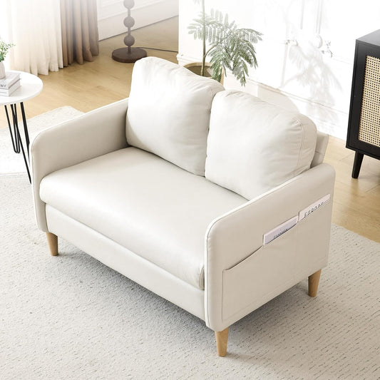 VINGLI 47" Small Couch, Beige Loveseat Mini Couch Mid Century Modern Decor Love Seat for Small