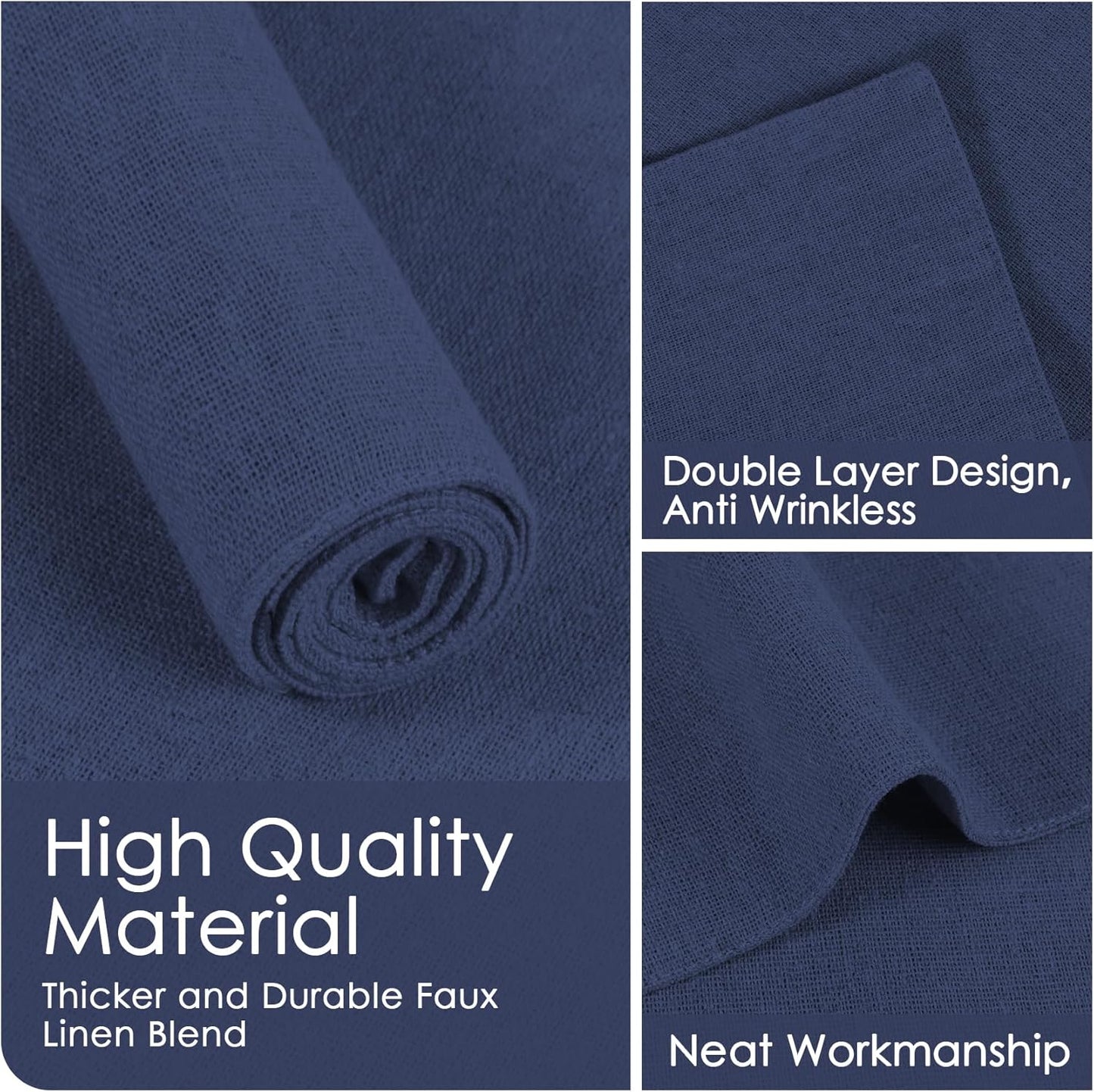 MANSPHIL Navy Blue Cloth Placemats Set of 4, Washable Thick Faux Linen Place Mats Heat Resistant Double Layer Table Mats for Dining Kitchen Indoor Outdoor Use - 13x19 Inch