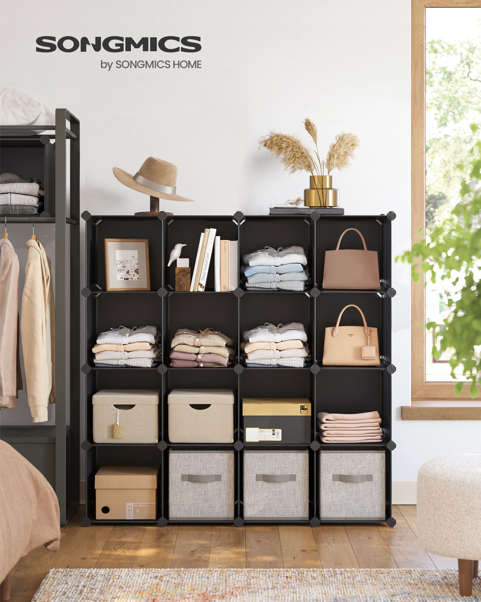 SONGMICS Cube Storage Organizer, Set of 16 Plastic Cubes, Closet Organizers and Storage, Room