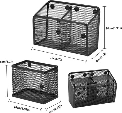 Neudeco Locker Shelf Organizer, Magnetic Pencil Holder, Metal Storage Basket for Whiteboard, Refrigerator, Ideal Cabinet for School, Black (Pack 3L)