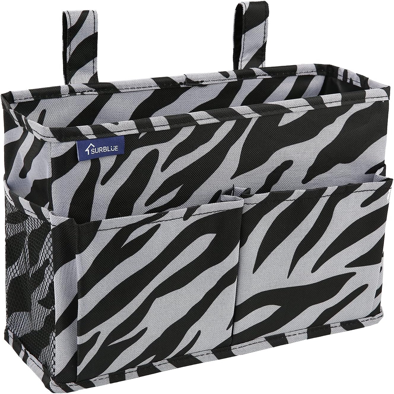 Surblue Caddy Hanging Organizer Bedside Storage Bag for Bunk and Hospital Beds, Zebra, Small