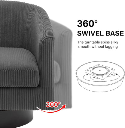 Swivel Barrel Accent Chair, Modern Round Corduroy Fabric Arm Chair for Living Room, Bedroom, Comfy Club Reading Chairs for Adults (Corduroy Grey, Set of 2)