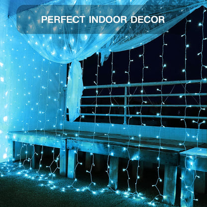 suddus Curtain Lights for Bedroom, 200 Led 6.5ft x 6.5ft Hanging String Lights Outdoor, Fairy Curtain Lights for Backdrop, Window, Wall, Wedding, Party, Garden, Porch, Birthday Decor Aqua
