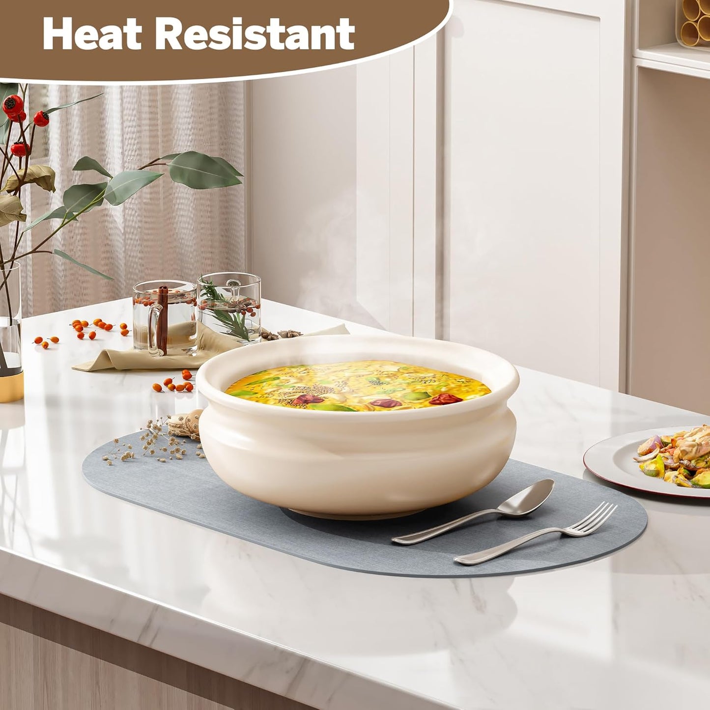 DOLOPL Large Placemats Set of 6, Oval Reversible Wipeable & Non-Slip Place Mats, Modern Faux Leather Table Mats for Kitchen, Neutral Tablemats for Dining Table Decor, Wedding, Party(Dusty Blue)