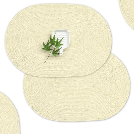 AHHFSMEI Placemats Set of 6 for Dining Table Washable Woven Vinyl Non-Slip 18x12 inches Placemat Heat-Resistant Durable Table Mats for Dining Table Easy to Clean (Ivory)