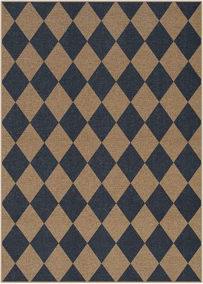 Lahome Checkered Easy Jute Washable Rug, 5x7 Area Rugs for Living Room Nature Large Dining Room Carpet, Farmhouse Geometric Non Slip Indoor Outdoor Carpet for Home Office Bedroom Backyard Patio