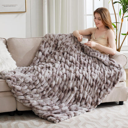 Ultra Soft Luxury Faux Fur Throw Blanket for Counch,Fuzzy Fluffy Plush Warm Cozy Elegant Wrinkled Blanket for Sofa Bedroom Living Room,（50"x60",Tie-dye Taupe）