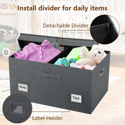 75 Quarts Extra Large Decorative Storage Bins with Lids, 3 Packs Dark Gray Collapsible Storage Bins with Lids, Stackable Storage Bins Decorative Box Storage With Lid Extra Large