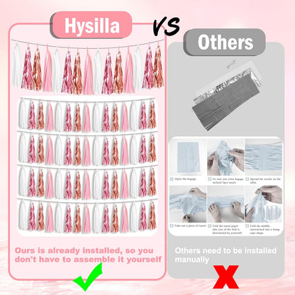 3P Pink White Peach Rose Gold Tassels Foil Fringe Metallic Garland Banner, Tassels Banner Streamers for Parade Floats, Bachelorette, Wedding, Birthday, Christmas, Bridal/Baby Shower Party Decorations