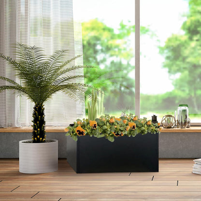 Galvanized Steel Planter Black Metal Outdoor Planter Powder Coated 32" x 12" x 16" Pot Metallic Heavy Pot Indoor & Outdoor, Commercial & Residential (L32 x W12 x D16, Black)