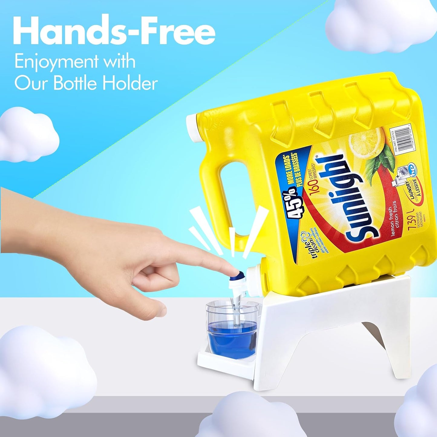 TidyFriend Laundry Detergent Dispenser with Tray & Strap, Laundry Soap Dispenser with Non-Slip Rubber Feet for Washing Room Organization, Easy Pour (White)