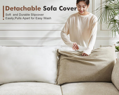 102.6" Modular Sectional Sofa, L Shaped Couch Set for Living Room, 3-Seater Comfy Cloud Couches with Movable Storage Ottoman,DIY Combination - Chenille Beige