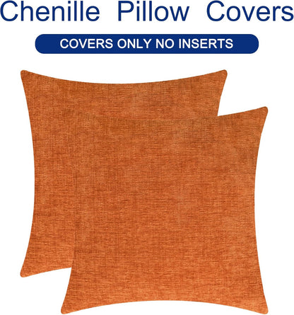 CaliTime Fall Throw Pillow Covers Decorative 24 X 24 Inches Pack of 2 Cozy Chenille Cushion Cases for Couch Sofa Bed Living Room Home Burnt Orange