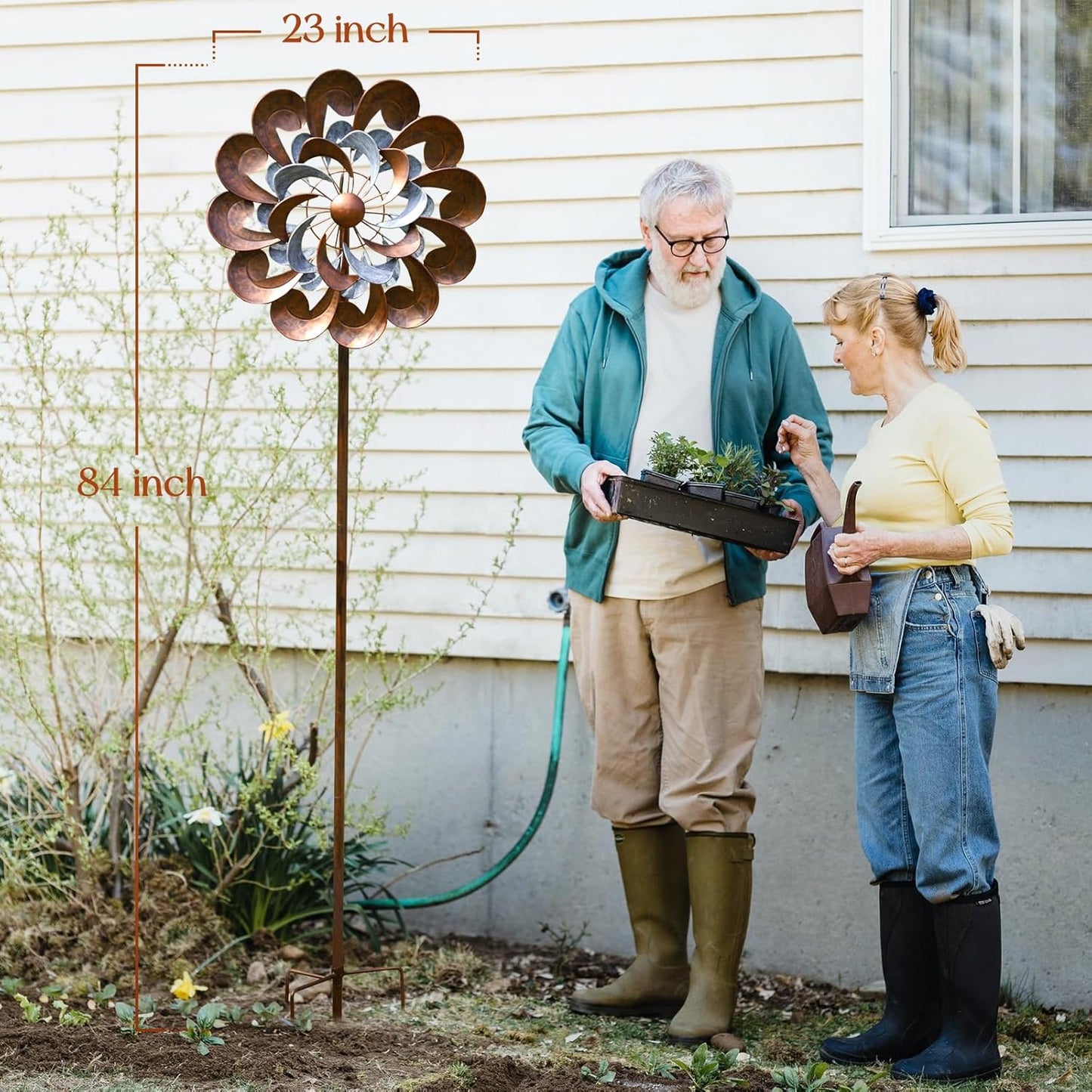 Wind Spinner Outdoor Garden Decor, Wind Spinners for Yard and Garden, 84 inch Copper Wind Sculptures & Spinners, Windmill for Yard Decorations - Larger Spinners
