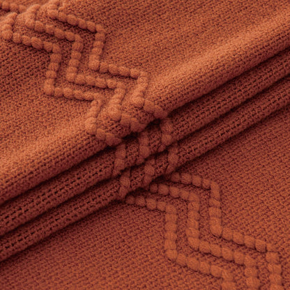 MIULEE Fall Rust Knitted Throw Blanket for Couch Terracotta Boho Textured Cozy Woven Rustic Blanket with Tassels for Sofa Chair Bed Living Room Farmhouse Decor Acrylic Wave Pattern 50"x60"
