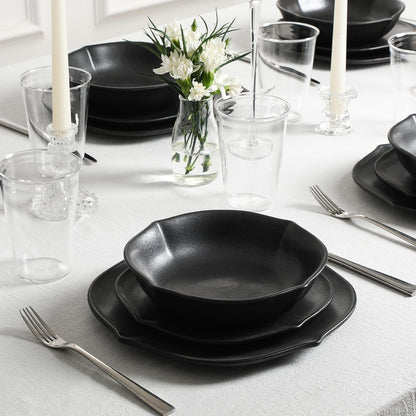 Stone Lain Baskerville 16-Piece Dinnerware Set Stoneware, Borosilicate Glass, Black