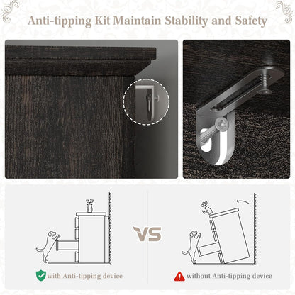 EnHomee Dresser for Bedroom with 6 Drawer & 2 Doors Wood Dressers & Chests of Drawers Farmhouse TV Stand,Entryway,Dark Rustic Oak