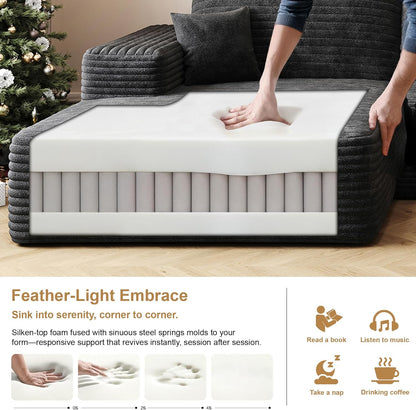 108" Sectional Couches for Living Room Modern Modular Sofa with L-Shape Couchs Upholstered Boneless Couch Deep Seat Sectional Couch with Chaise (Black, Left Facing Chaise+2Seaters+1Ottoman)