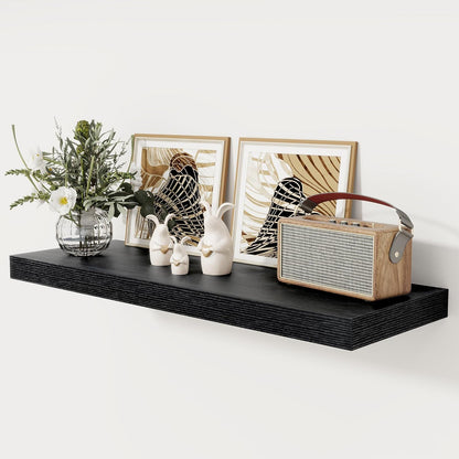 Black Floating Shelves 36 Inch Long, 12 Inch Deep Floating Shelves for Wall, 36 x 12 Shelves for Wall Storage & Display, 2" Thick Floating Shelf for Bathroom, Living Room, Bedroom, Set of 1