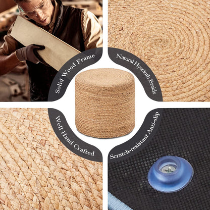 Wimarsbon 18'' Ottoman Pouf, Natural Braided Poof, Rustic Handweave Lounge Pouffe, Boho Footrest Stool for Bedroom, Accent Table or Seat for Living Room (Natural-LD)