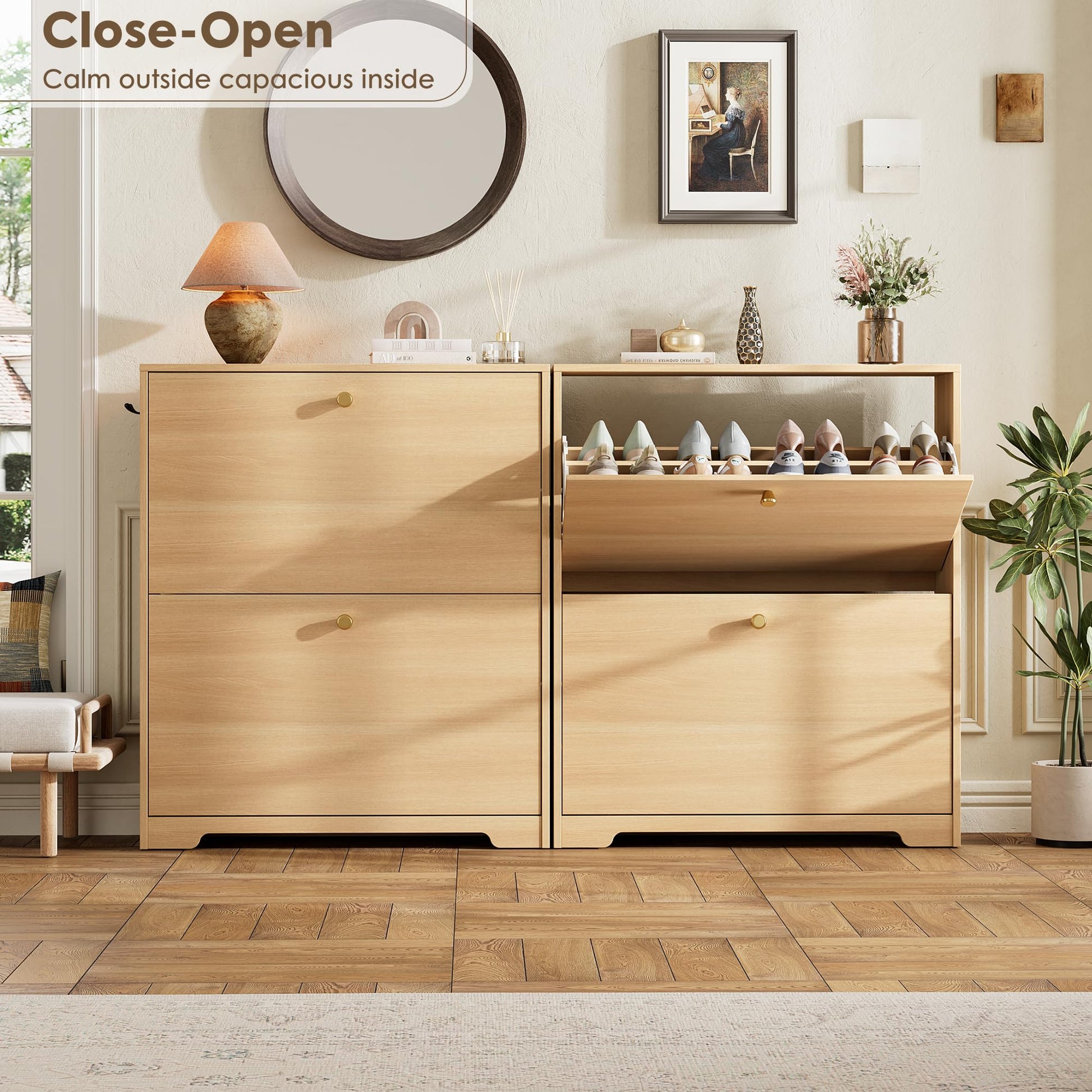 Nicetree Shoe Storage Cabinet with 2 Flip Drawers, Slim Shoe Cabinet, Hidden Shoe Rack Cabinet