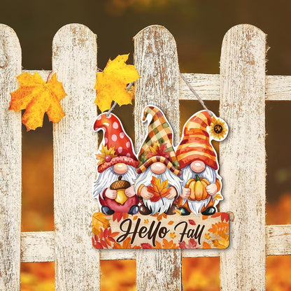 Hello Fall Wood Hanging Gnome Decoration, Autumn Wooden Signs, Rustic Thanksgiving Decoration, Home Interior And Exterior Decor, Autumn Harvest Thanksgiving Home Decor
