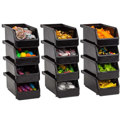 ReadySpace Small Stackable Plastic Storage Bins, 12-Pack, Black