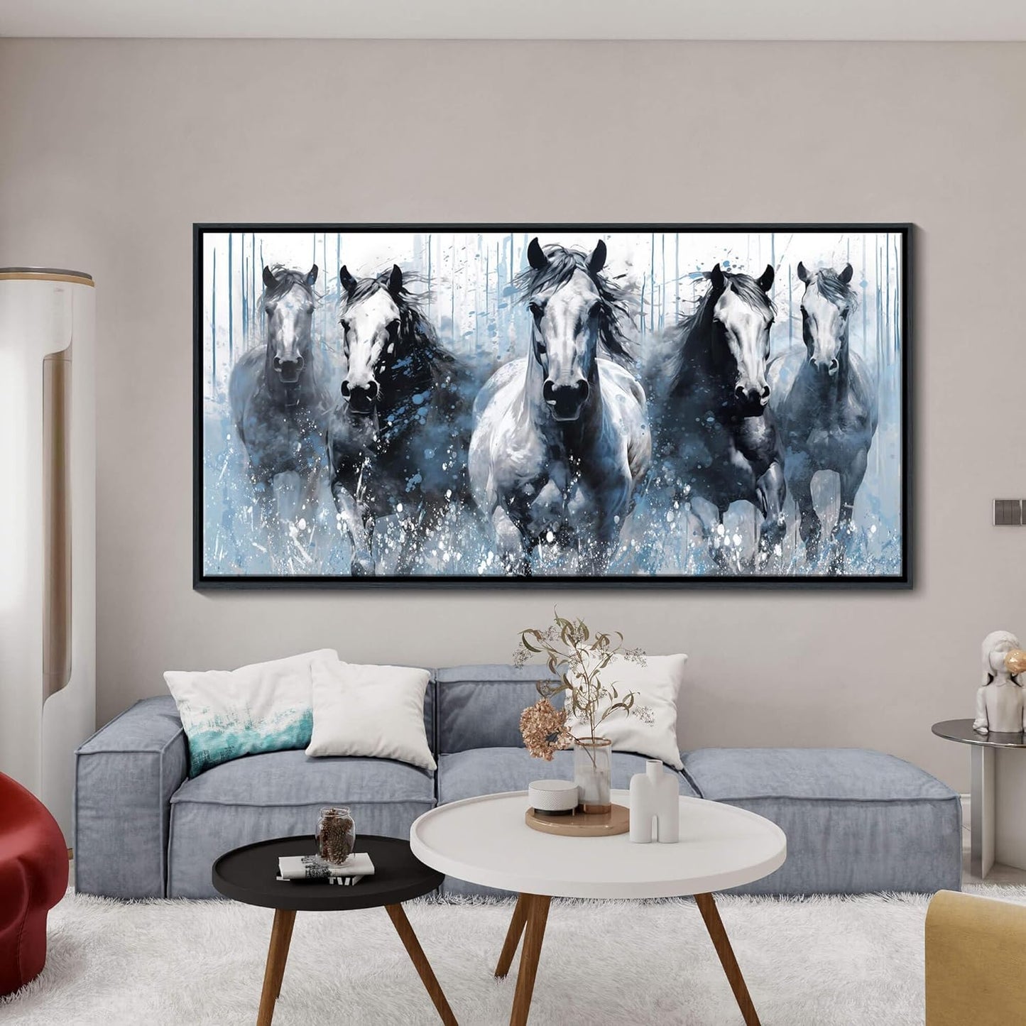 DUNHUANG ART Rustic Equine Gallop Canvas Wall Art - Stunning Horse Themed Decor for Living Room, Bedroom, Office - Horse Pictures Wall Decor 20"x40"