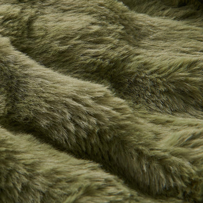 Lotus Karen Faux Fur Throw Blanket Dark Green - 800 GSM Bubble Rabbit Fluff Blanket for Couch Bed Sofa,Softest Fluffy Fuzzy Cozy Blanket,Thick Furry Plush Shaggy Warm Blankets for Women,90x90 Inches