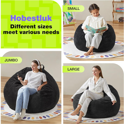 Hobestluk 4.5FT Bean Bag Chair Giant Bean Bag Chair with Filler Included Adult Bean Bag Chairs with Removable Cover for Bedroom Living Room - (Jumbo, Black)