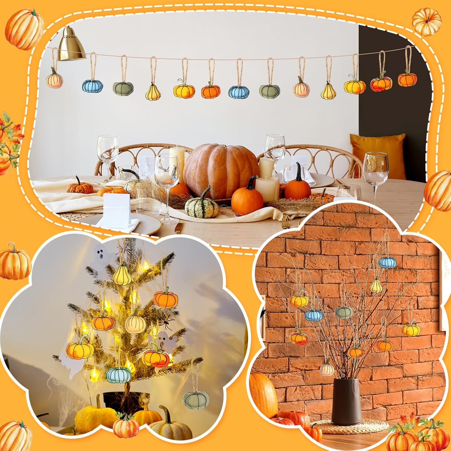 24 Pcs Fall Tree Ornaments Thanksgiving Tree Decoration 3D Felt Maple Leaf Pumpkin Hanging Ornaments for Farmhouse Harvest Autumn Fall Decorations(Pumpkin)
